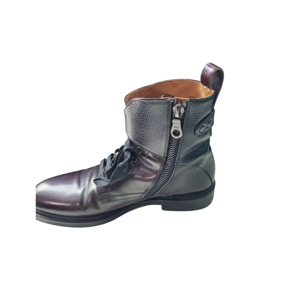 Italian Leather Side Zip Lace-Up‎ Ankle Boots Mens 9 Brown George Brown BILT